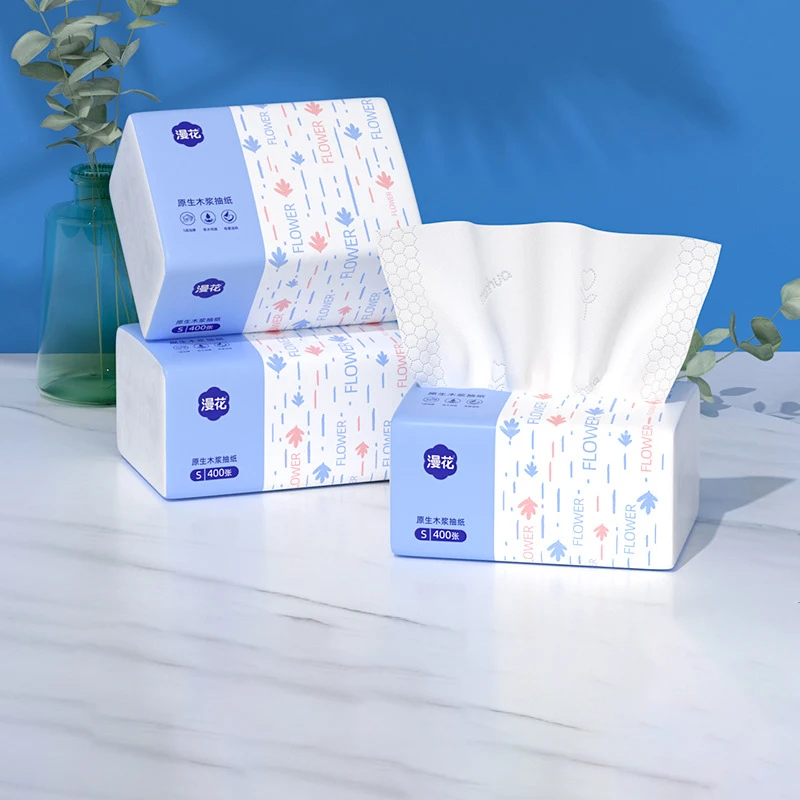 Papel de flores difusas, 1 paquete, servilleta gruesa de papel 400, tamaño S, toalla de papel para el hogar, papel higiénico de seda Facial de madera cómodo