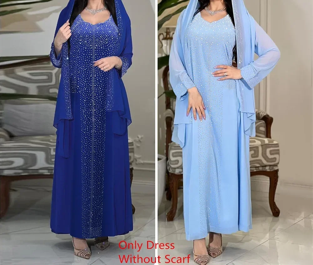 Eid Morocco Party Dress Women Muslim Abaya Diamond Ramadan Chiffon Dubai Abayas Kaftan Elegant Robe Vestidos Turkey Gown 2025