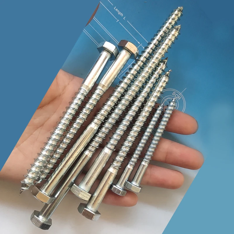 M8 M10 M12 Long 300mm Galvanized Carbon Steel Outer Hexagon Long Screw Extended Self Tapping Wood Screw