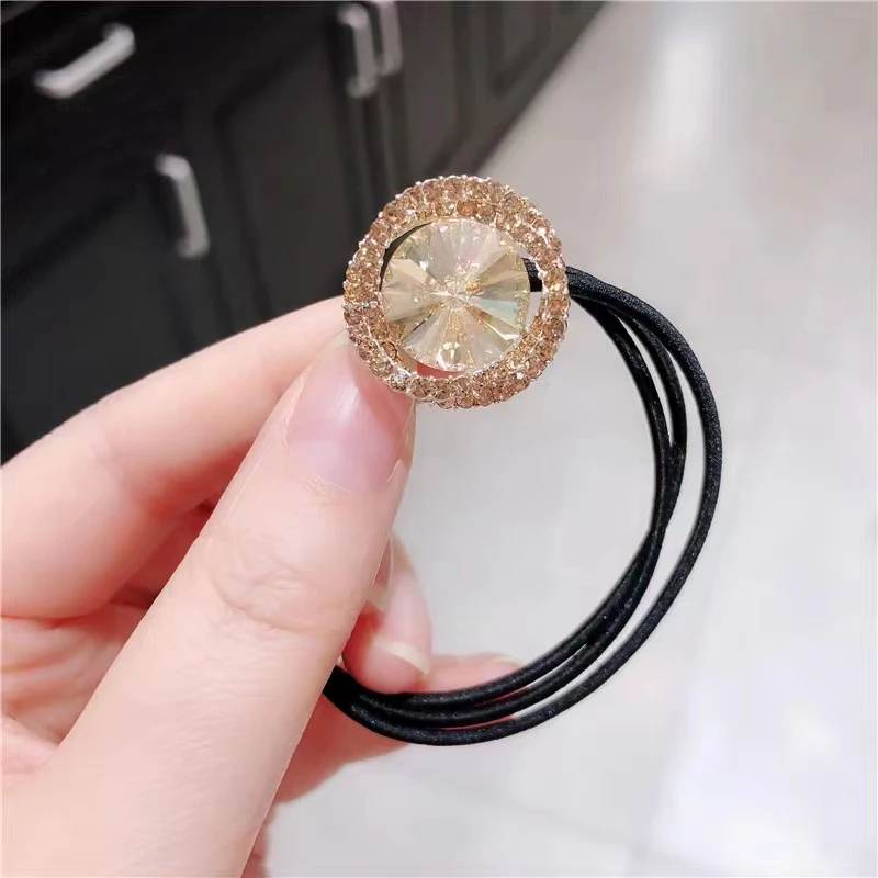 New Fashion Korean Style Alloy Glass Hair Rope For Girl Women Headbands Shining Crossed Torus Ponytail Elastic Hair Ties