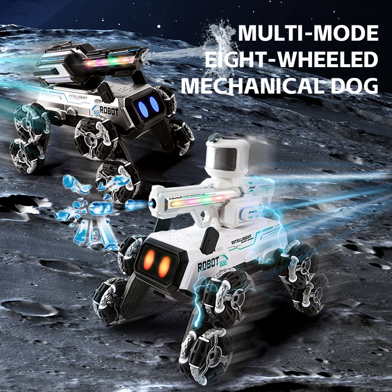 NEW Water Shooting 2.4G Remote Control Robot Dog with Multi Mode Gesture Sensing for Kids Stunt Toy Gift 8 Wheel Mechanical