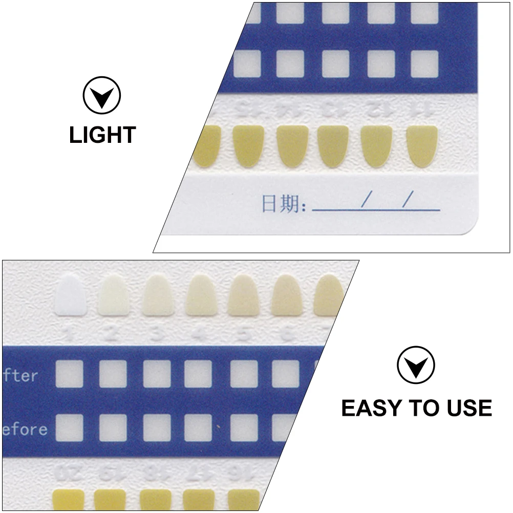

20pcs Tooth Color Contrast Chart Teeth Whitening Shades Pvc Dental Oral Supplies For Home Family Professional Use