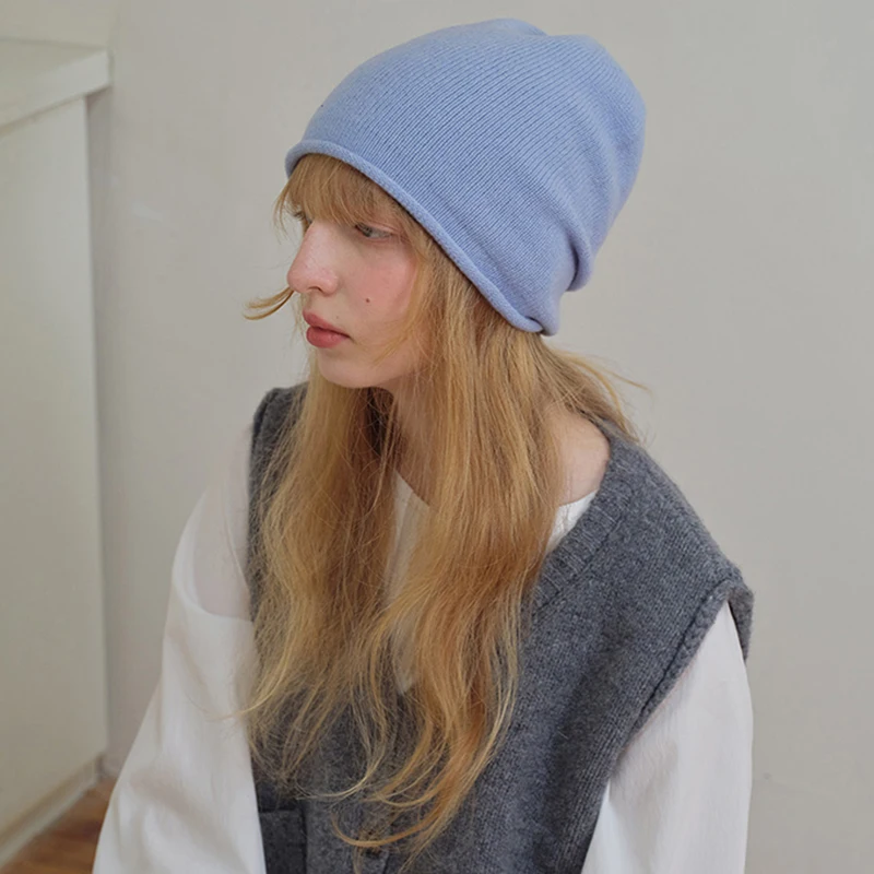 نساء موضة محبوك 100% قبعة صغيرة من الصوف قبعات الفتيات موضة بسيطة دافئة Skullies Beanies الصلبة الشتاء الباردة برهان قبعة قبعة #5