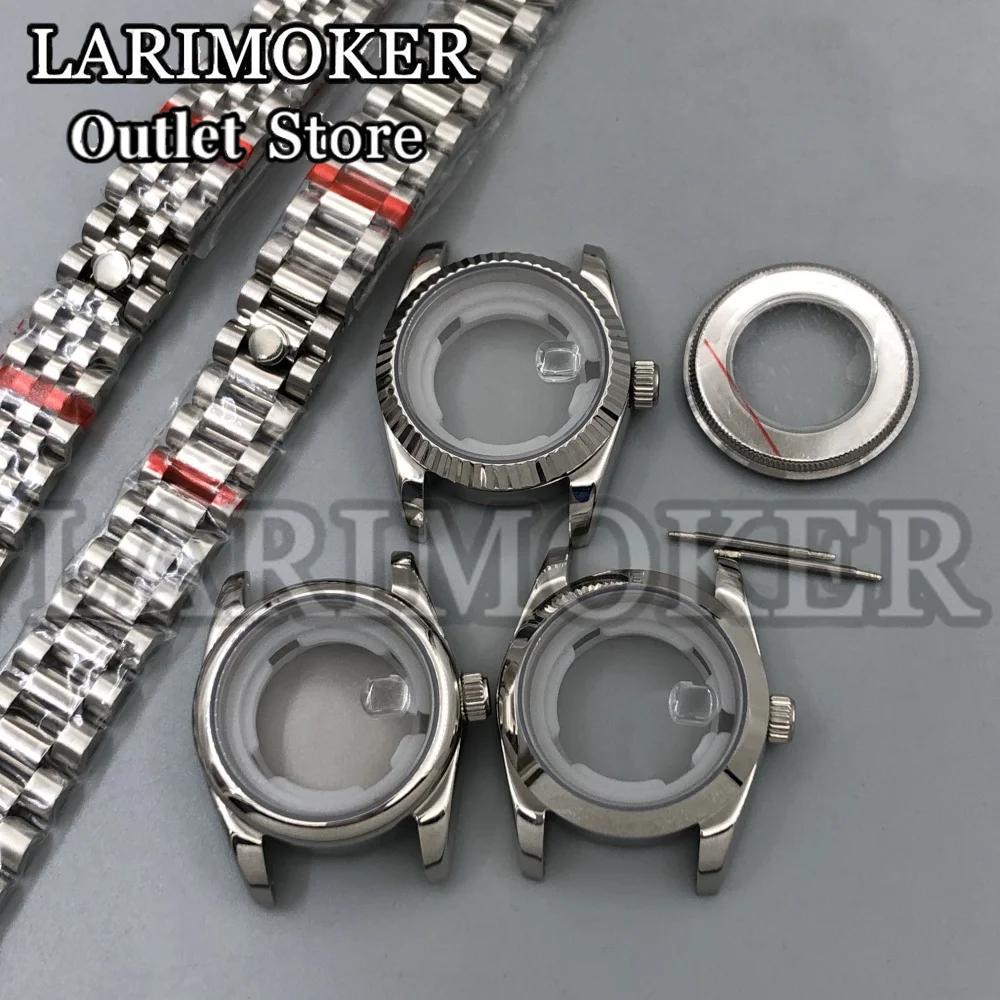 LARIMOKER 31mm Silver Women's watch case Stainless Steel Strap Sapphire Glass Round Fluetd Polished Bezel fit NH05 NH06 Movement