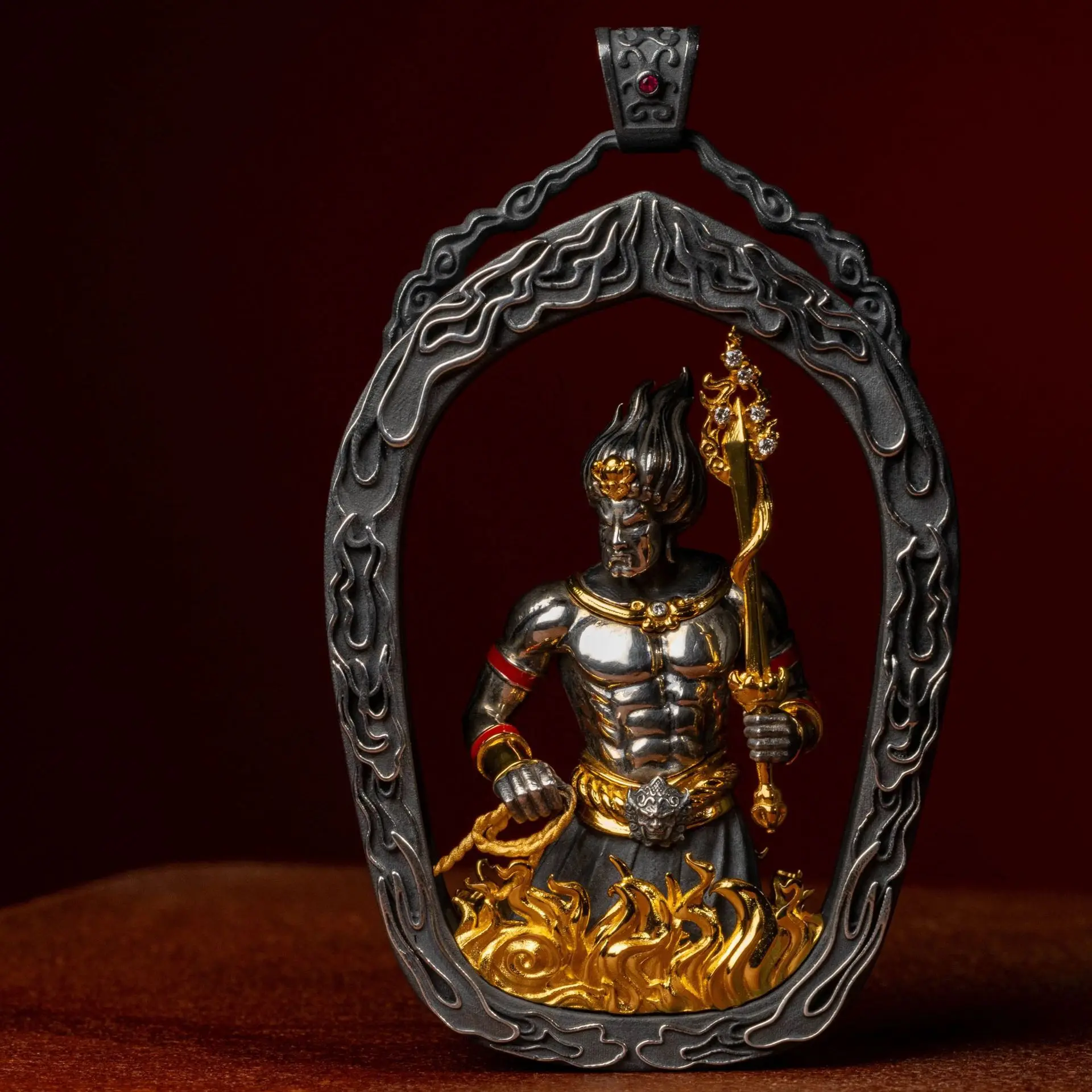 2026 Vintage Handmade Acala Pendant, Brass Silver-Plated Tibetan Guardian Deity, Unique Ethnic Necklace