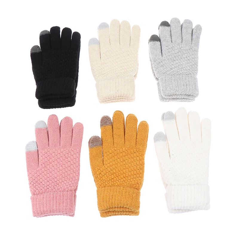 1Pair Fashion Knitting Women Men Winter Cold Protection Double-layer Thickening Warm Touch Screen Knitted Gloves