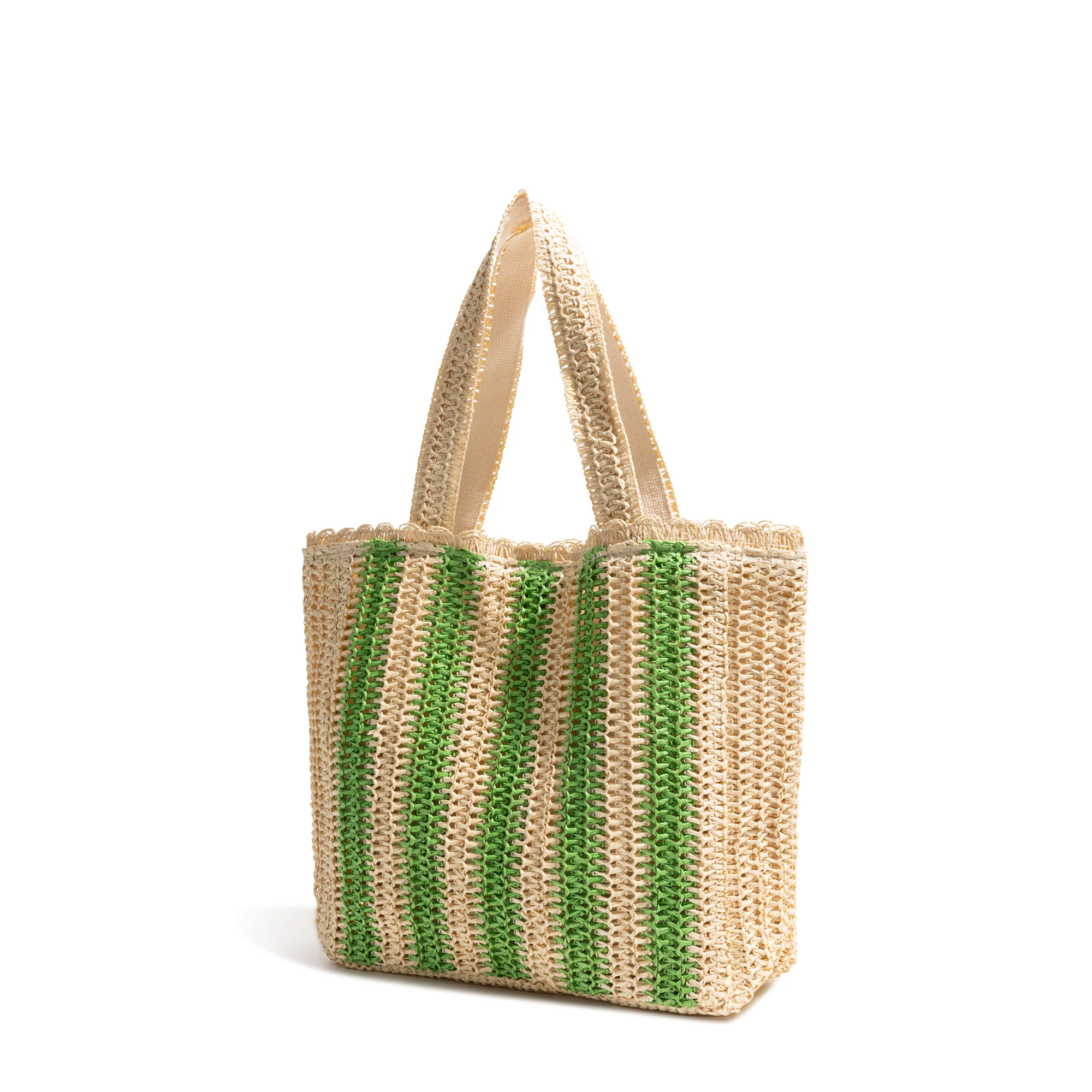Summer Beach Straw Knitting Shoulder Bag for Women Hollow Out Handwoven Handbag Striped Letter Print Travel Shopping Bags