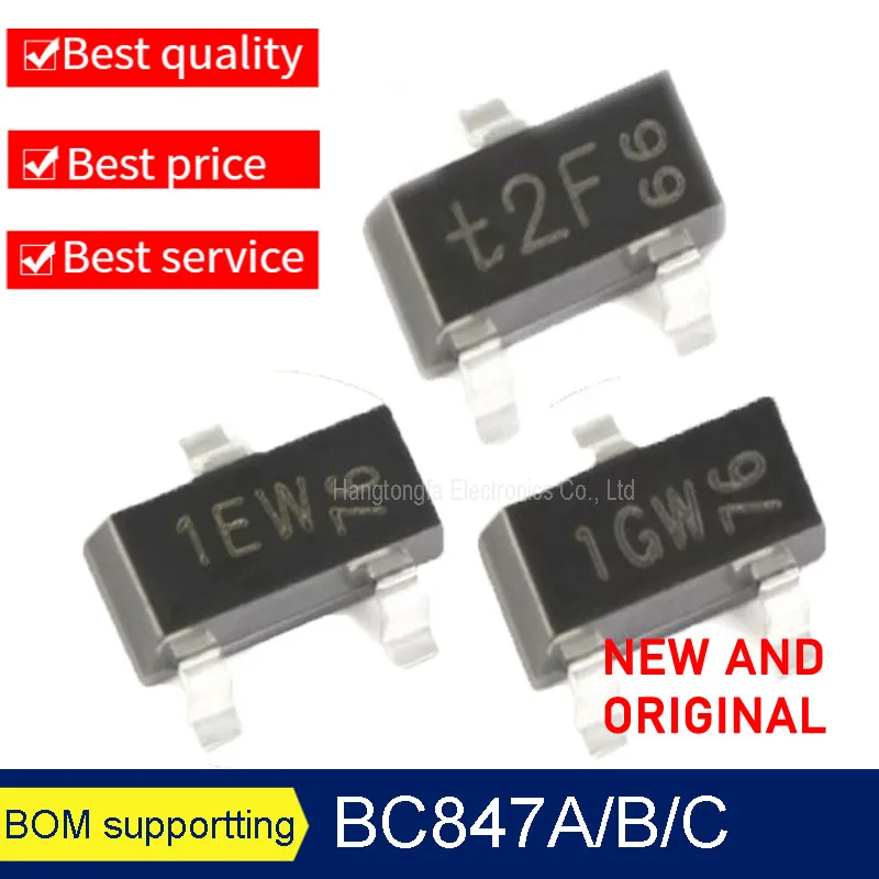 3000PCS/Lot Original BC857A BC857B BC857C  SOT23 Marking 3FW 3EW 3GW SMD 45V100mA NPN PNP Triode NEW