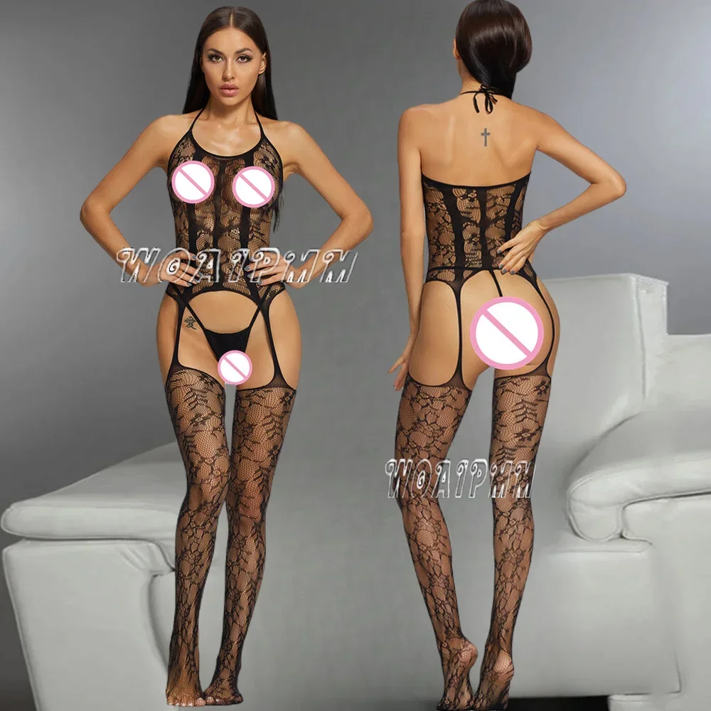 Moda feminina roupa interior sexy fishnet corpo inteiro meia traje senhoras malha erótica perspectiva lingerie apertada roupas macacão