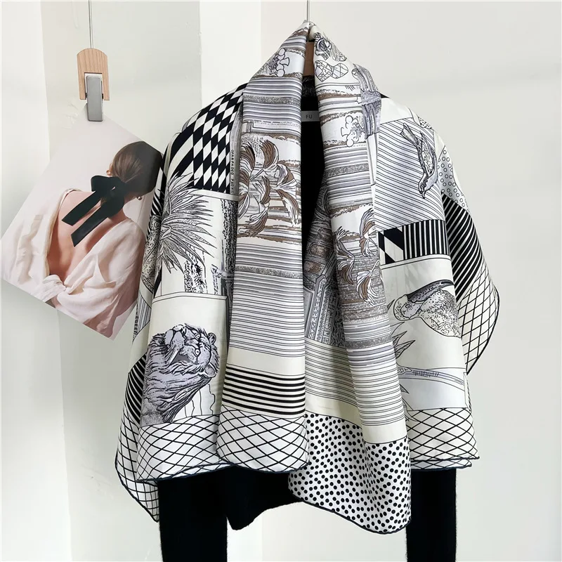 Large Silk Scarfs Brands Designer Hand-rolled Edges Shawls Women Bandanas Accessories Belt Hair Neck Scarves Head Foulard
