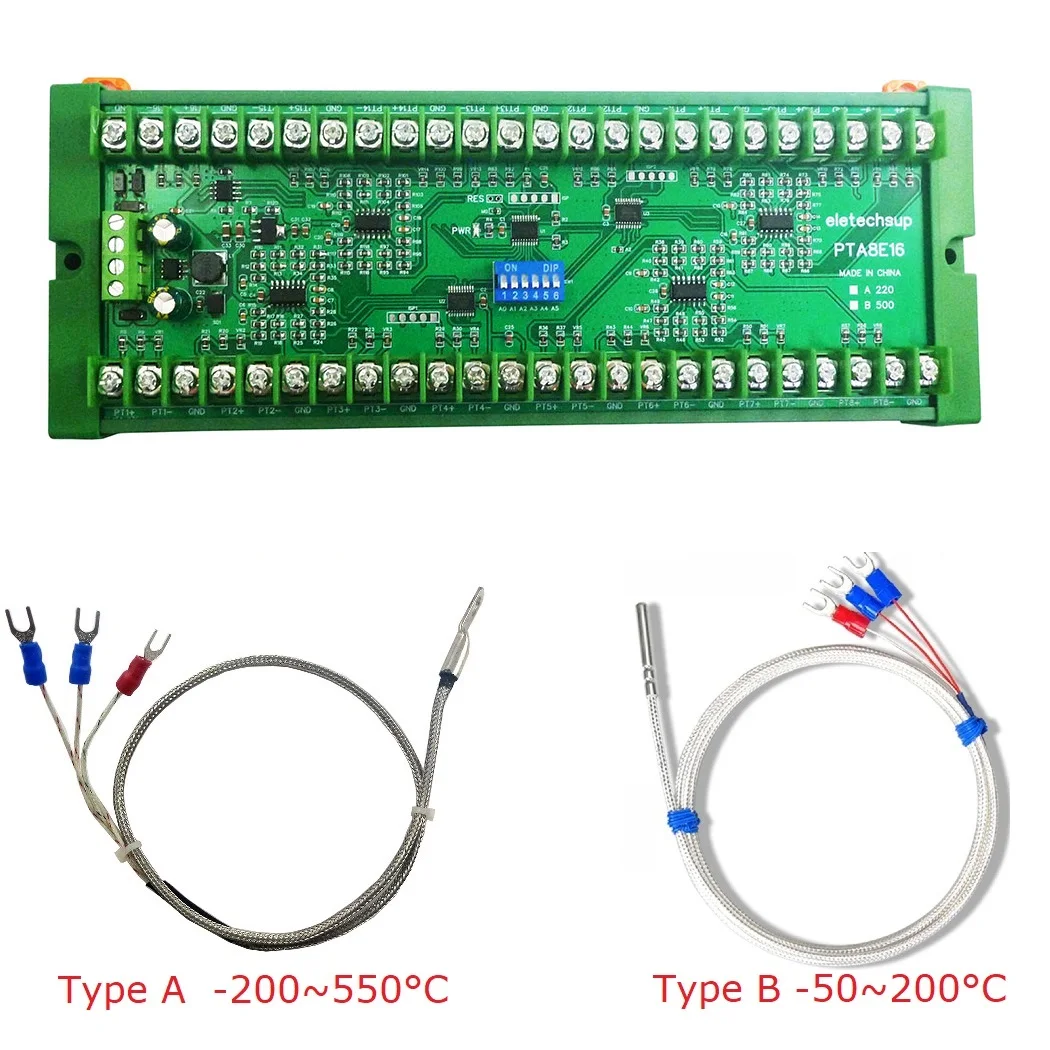 16CH DC 12V 24V Temperature Analog PT100 Resistance RS485 Collector Modbus RTU -40-500 High Temperature Acquisition Board