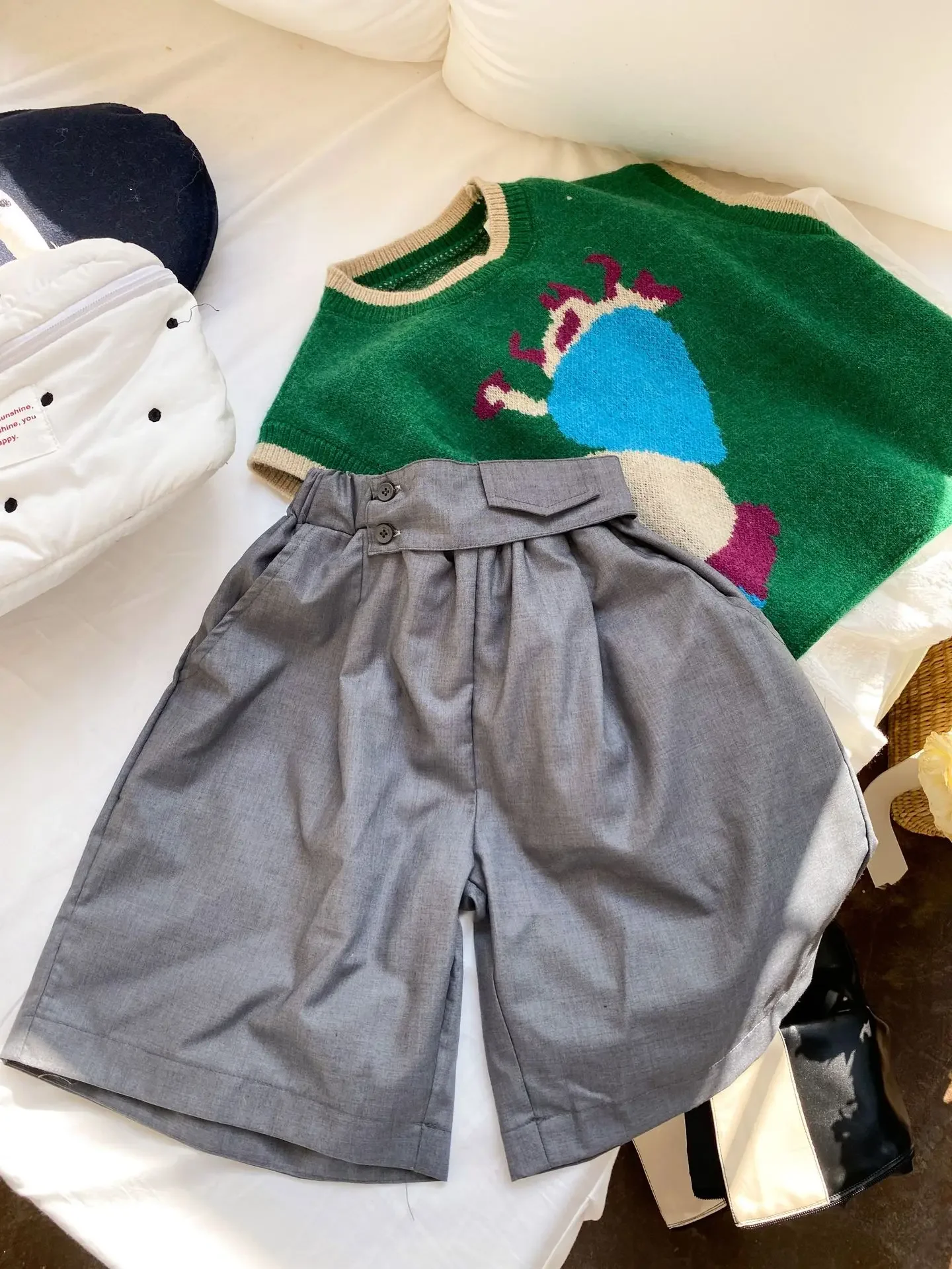 Girls Pants 2024 Autumn New Childrens Clothes Korean Style Baby Girls Dark Grey Suit Shorts Casual Simple Daily and Match image 6