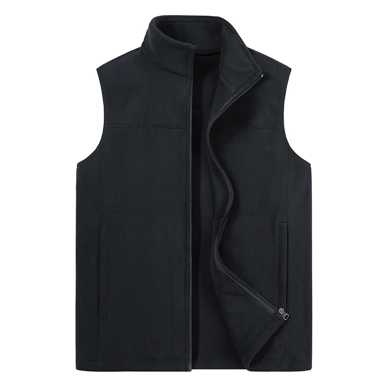 Autumn Winter Preppy Style Turtleneck Zipper Solid Color Pockets Men\'s Clothing Sleeveless Casual Coats Vests All-match Tops