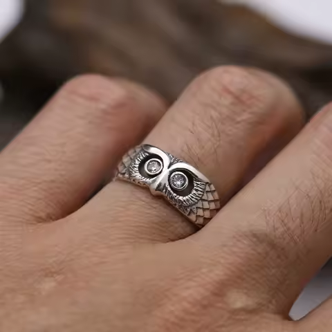 Buyee 925 Sterling Silver Female Ring White Zircon Owl Big Size Ring for Men Women Fashion Animal Fine Jewelry Circle Gift