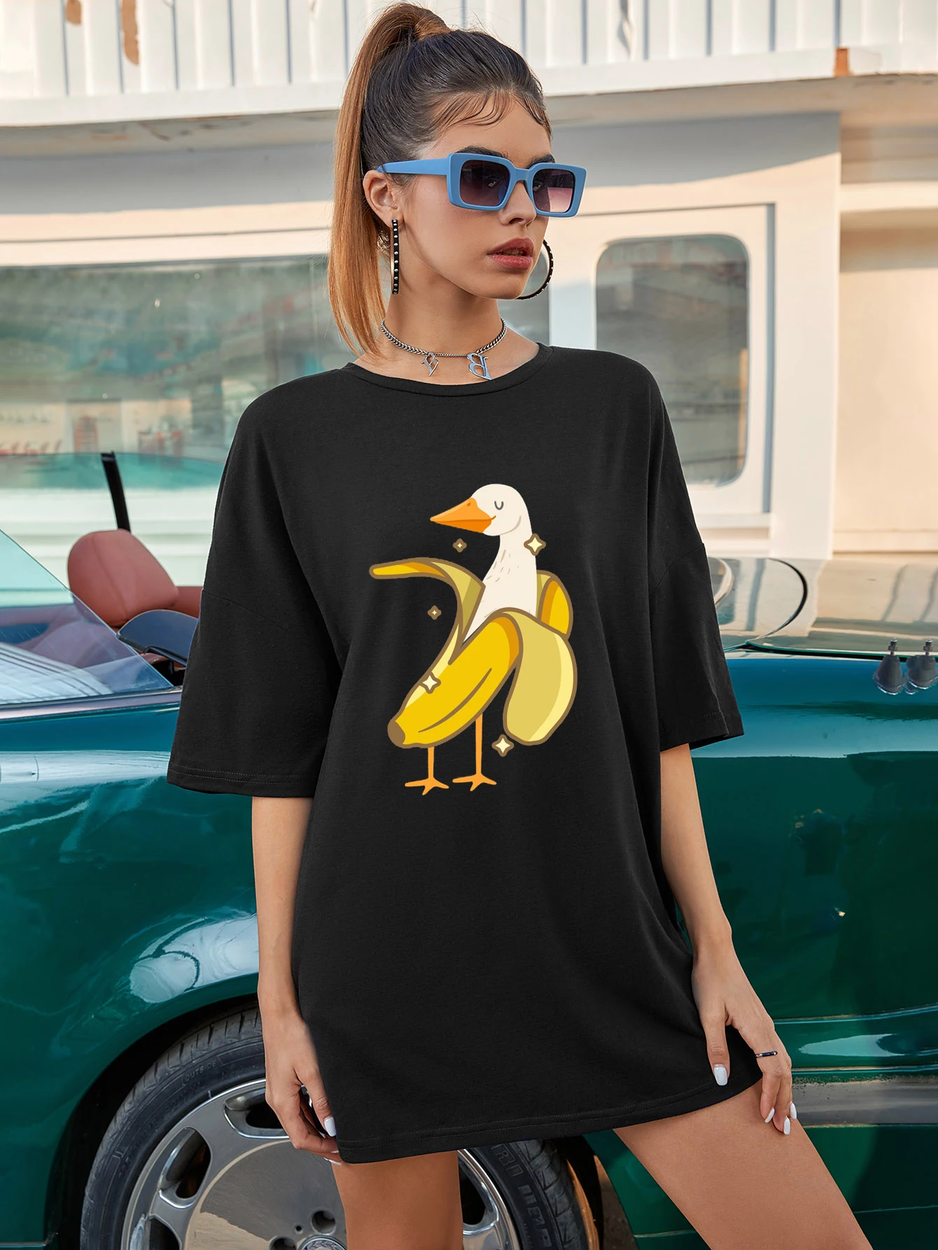 

colored funny banana duck oversized tshirt cute women graphic tee shirt