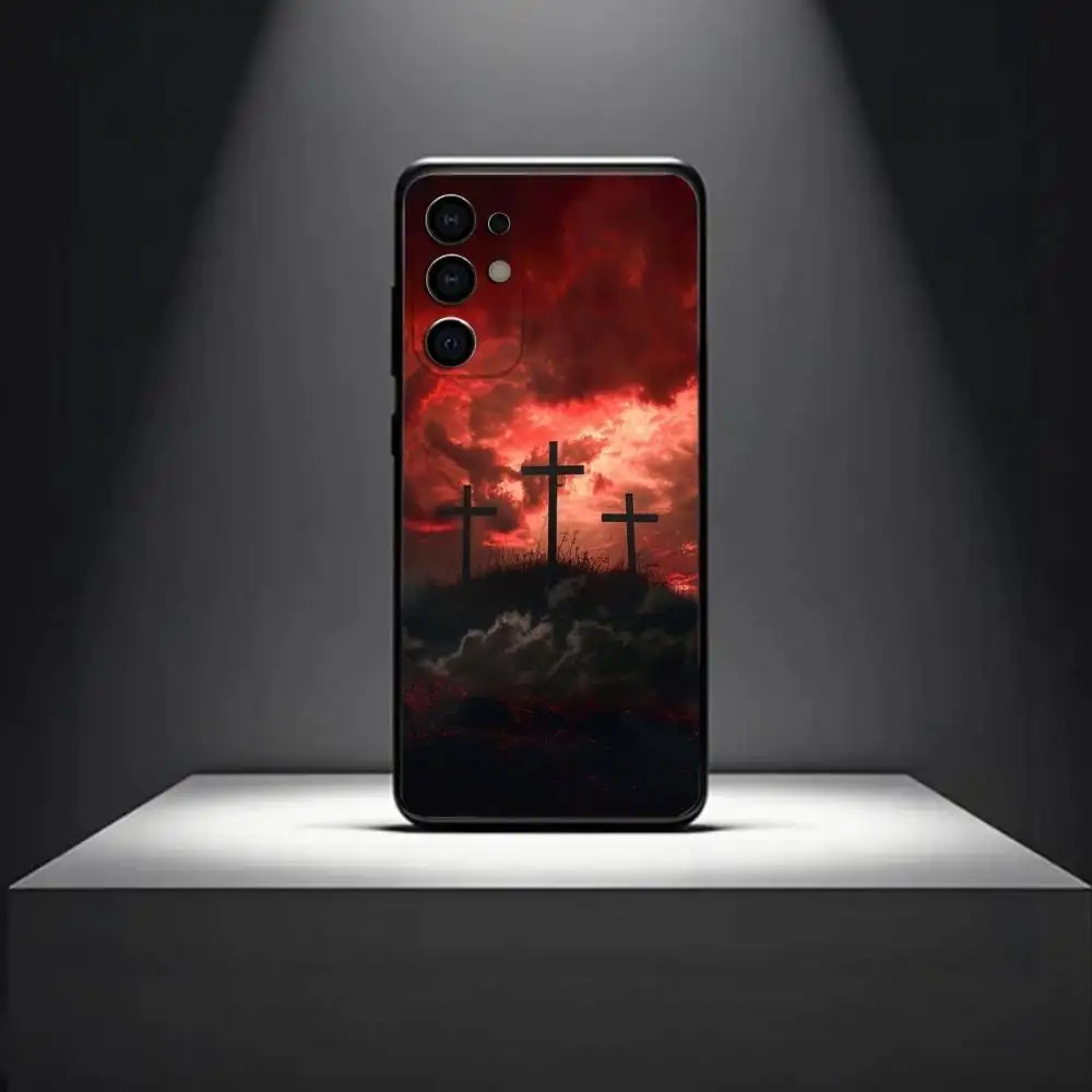 حافظة لهاتف سامسونج S 25,24,23,22,30,21,10,9,Ultra,Plus,Lite,FE,4,5G حافظة سوداء ناعمة من Art Bible Christian Cross #2