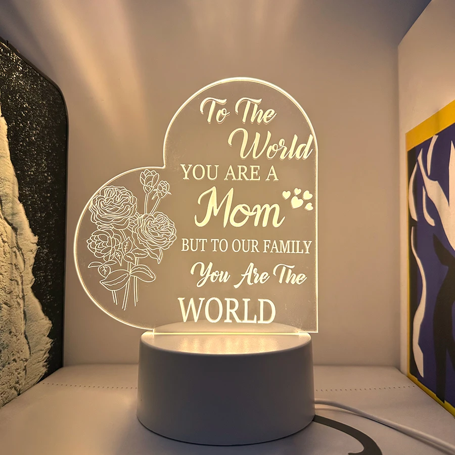 3D Mother English Love Night Light, Room and Living Room Table Decorative Lights, Holiday Gifts, Color Adjustable