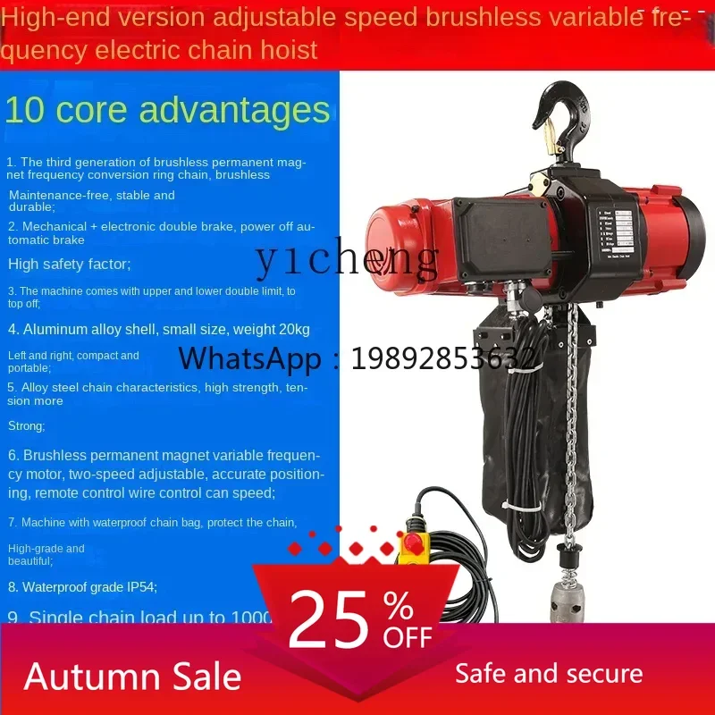

TQH adjustable speed variable frequency brushless chain electric hoist 1 ton freight elevator crane 220V chain lift