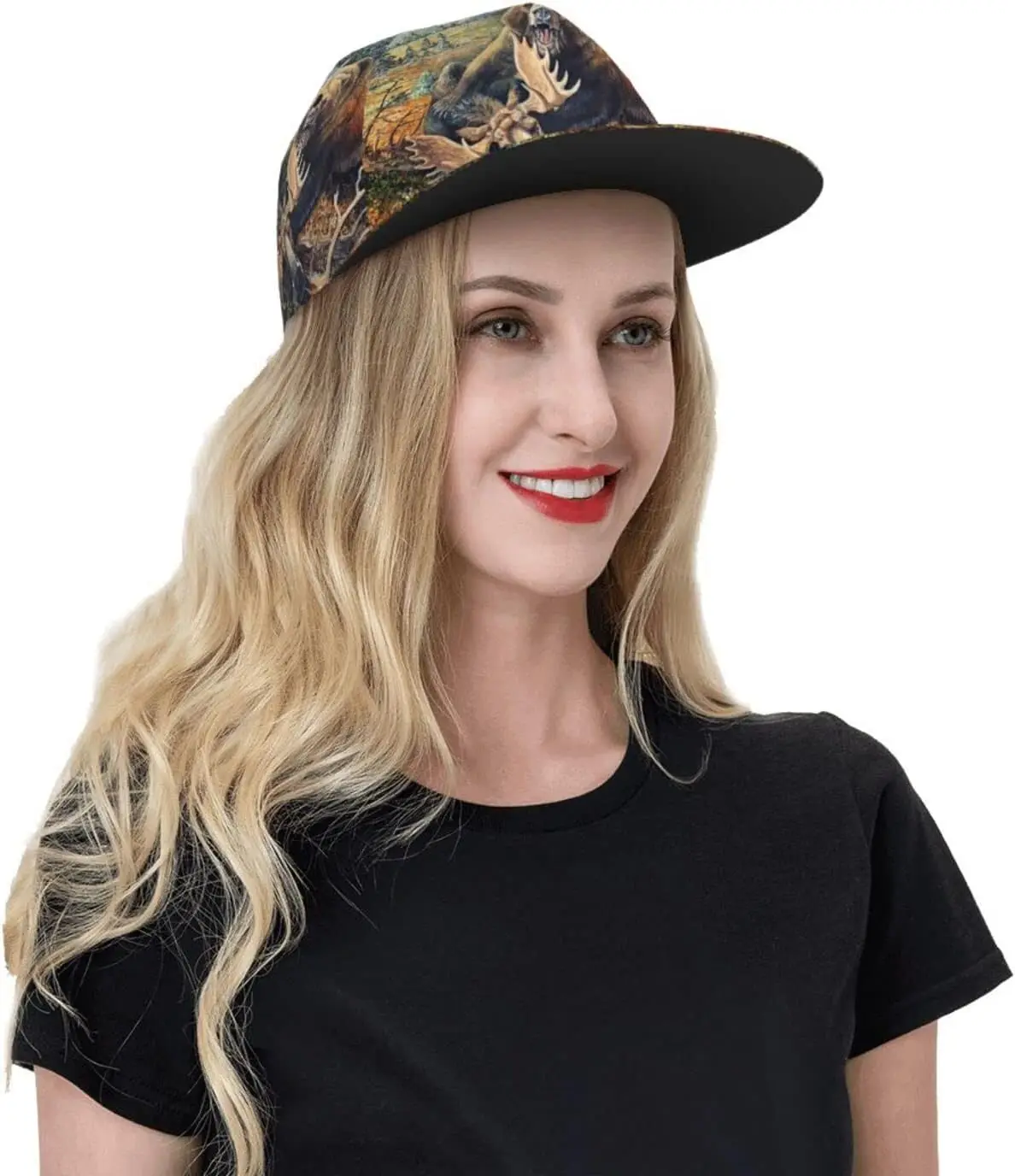 Baseball Caps for Men Women Bear Hunting Trucker Hat Hip Hop Flat Bill Brim Adjustable Baseball Cap