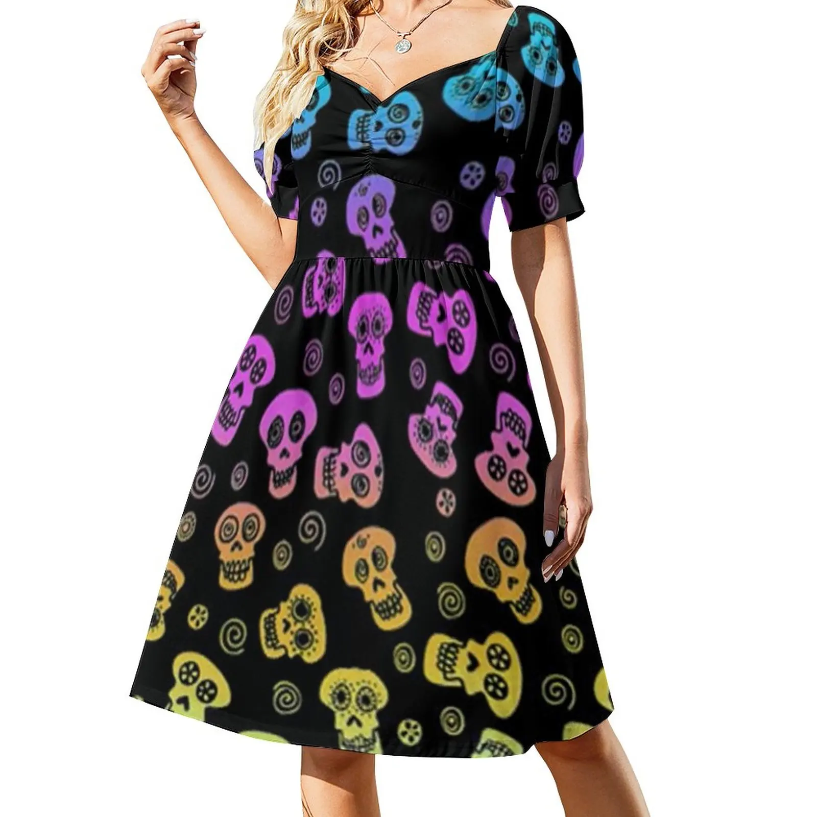 Cute Skull Casual Dress Ombre Print Korean Fashion Dresses Sexy V Neck Pretty Graphic Dress Big Size 4XL 5XL