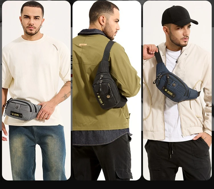 

Спортивная поясная сумка для отдыха, мужская многослойная легкая сумка через плечо с несколькими молниями, нагрудная сумка для поездок на работу