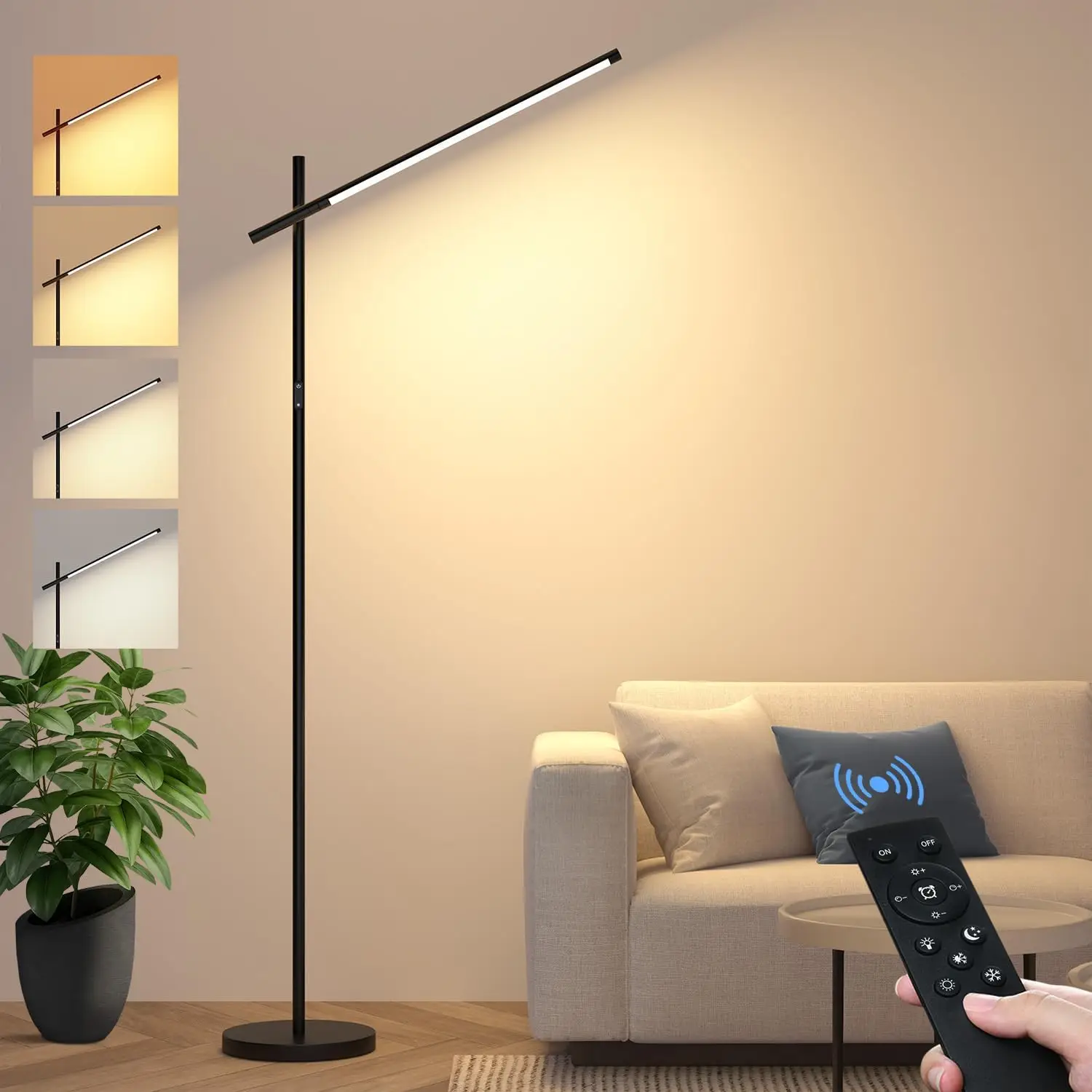 

Modern Corner Floor Lamp with 360° Rotating Head, Dimmable LED Light, Remote Control for Living Room & Bedroom