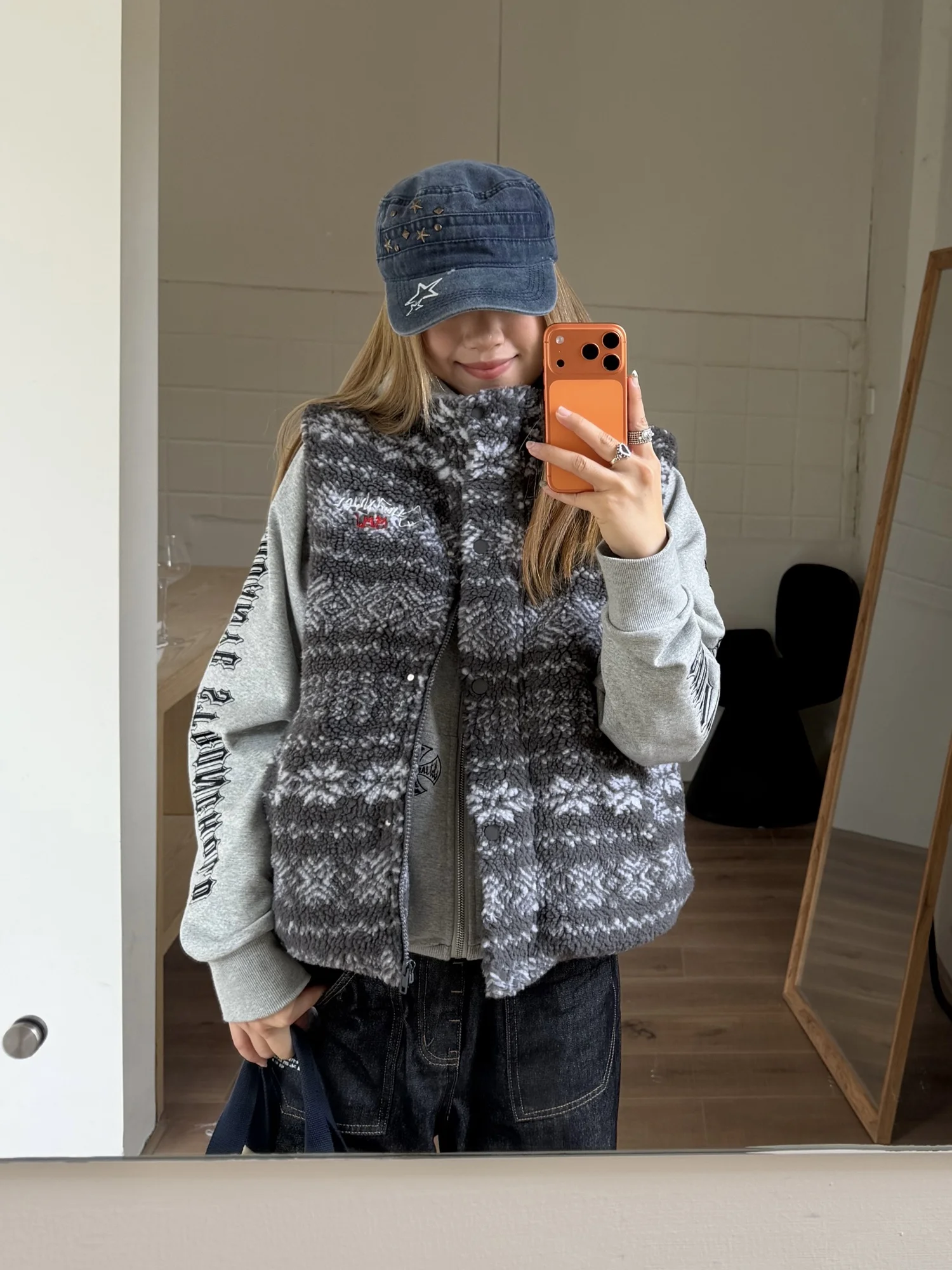 

Chuan Chuan Ya Jia Retro Lamb Velvet Stand Collar Patterned Cotton Vest Jaet ex Street Sle Fce Autumn Winter Layering