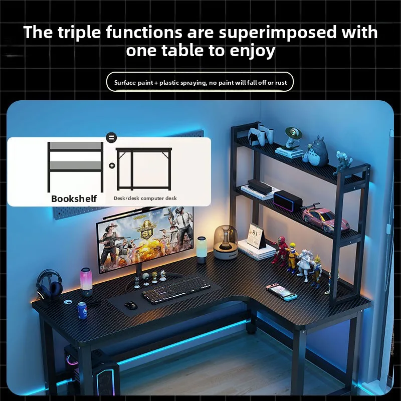 مكتب كمبيوتر مكتبي ركن جديد: مكتب ألعاب مزدوج، طاولة زاوية لرف الكتب في غرفة النوم، مكتب دراسة للمكتب المنزلي