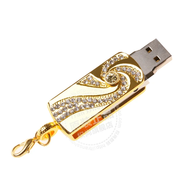 Metal Crystal Gold Stainless Steel Key Chain Fashion PenDrive USB Flash Drive 8GB 16GB 32GB 64GB Pen Drive Memory Stick HOT Gift