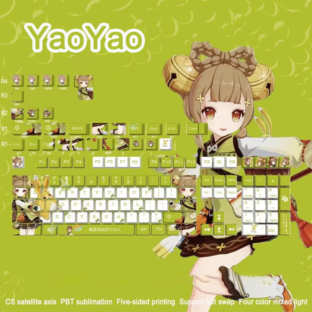 Genshin Impact Keycaps Mechanical Keyboard Gaming Cartoon PBT Keycap Anime Role Cherry Profile Personality Key Caps 87 104 108