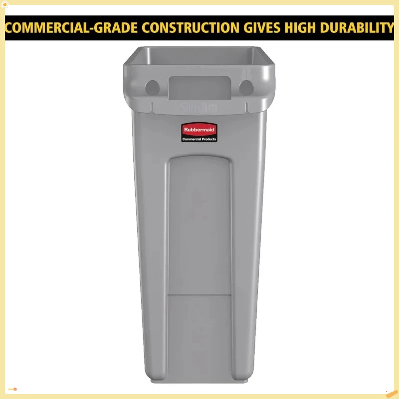 

23 Gallon Slim Gray Trash Can, Venting Channels Plastic Garbage Bin for Home Kitchen Bathroom Office