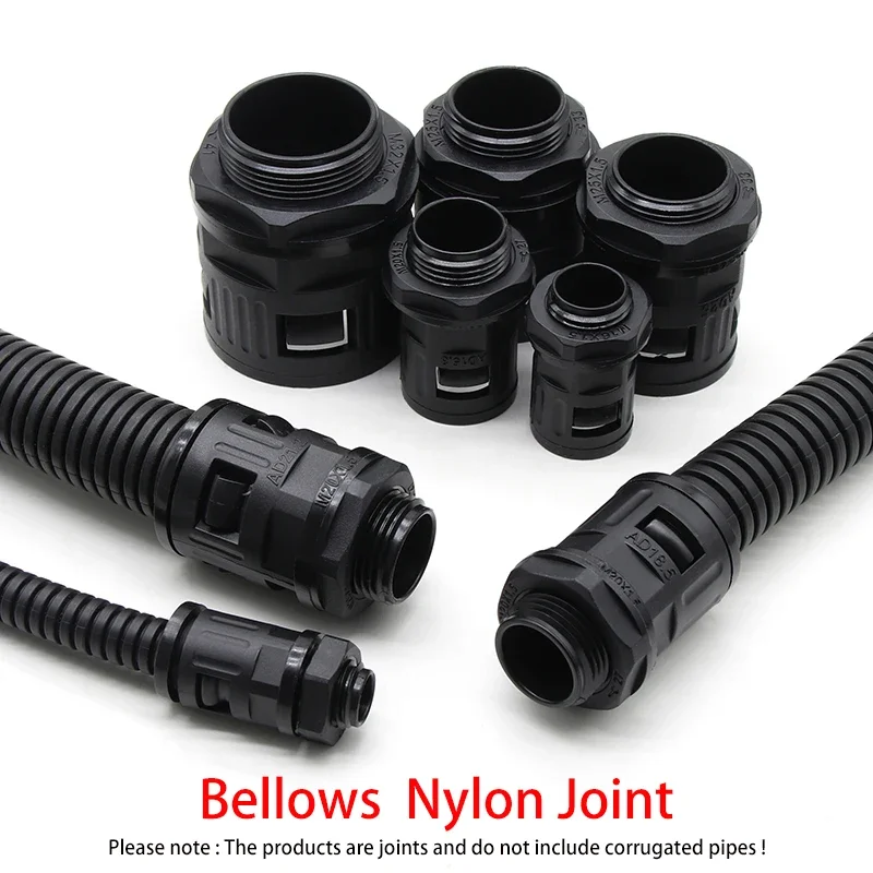 5/10pcs  Plastic Bellows Terminations Nylon Joint End Fittings For PP Corrugated Pipe AD13/5.8/18.5/21.2/25/28.5/34.5mm