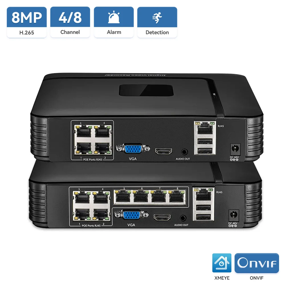 

4k 8MP Ultra HD POE NVR 4CH/8CH IEEE802.3af 48V POE Video Recorder IP Security System Xmeye Remote Access Face Detection H.265
