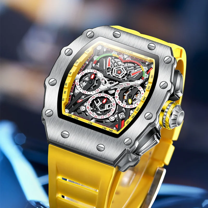 Dropshippng Quartz Heren Horloge Topmerk Tonneau Rvs Shell Sport Polshorloge Mode Zwart Siliconen Type Mille Klok F1