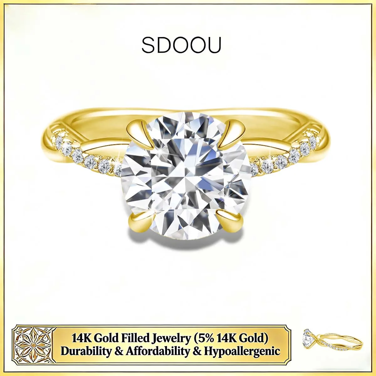 

SDOOU 2CT Round Moissanite Promise Engagement Ring With Certificate 14K Gold Filled for Fiancee High Quality Gift Fine Jewelry