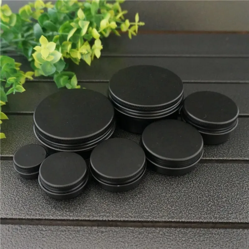 5/10/15/20/30/50/80g Matte Black Round Aluminum Box Metal Tin Cans Empty 50ml Portable Cream Refillable Jar Tea Aluminum Pot