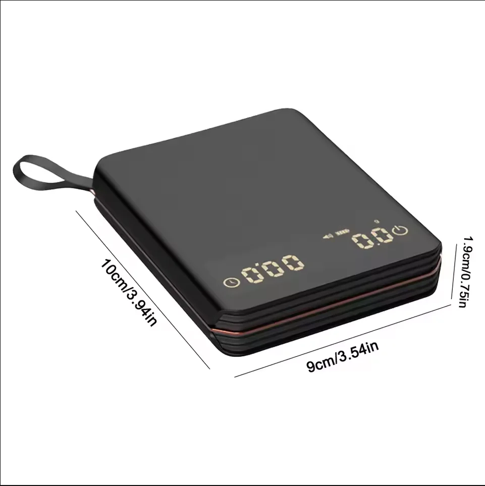 Mini Portable Digital Coffee Scale 2kg/1g Rechargeable High Precision LED Kitchen Scale with Timer for Hand Pour over Coffee