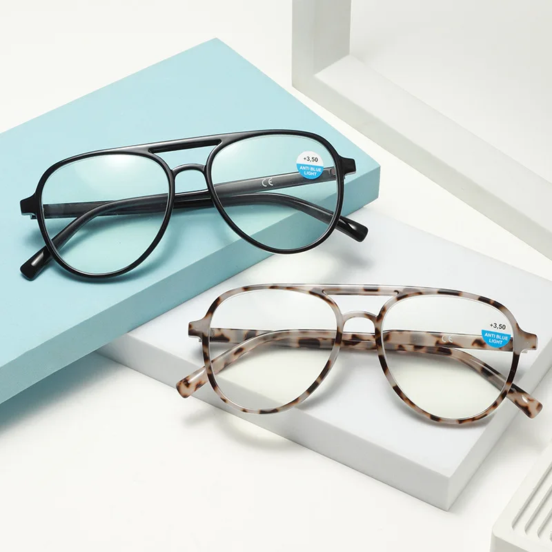 2025 Lotnicze okulary do czytania Kobiety Mężczyźni Moda Vintage Anty Niebieskie Światło Okulary Prezbiopowe Polit Okulary korekcyjne +1.0~+4.0