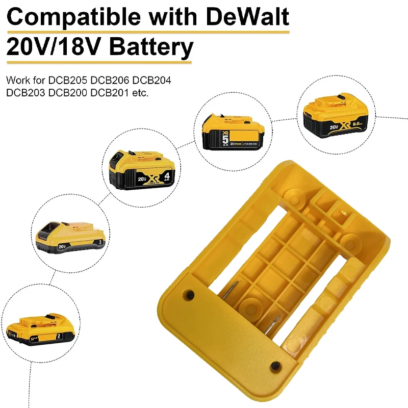 USB Charger Adapter for Dewalt 18V 20V Lithitum Battery Portable Type-C Port Fast Charging Battery Storage Rack Holder Case