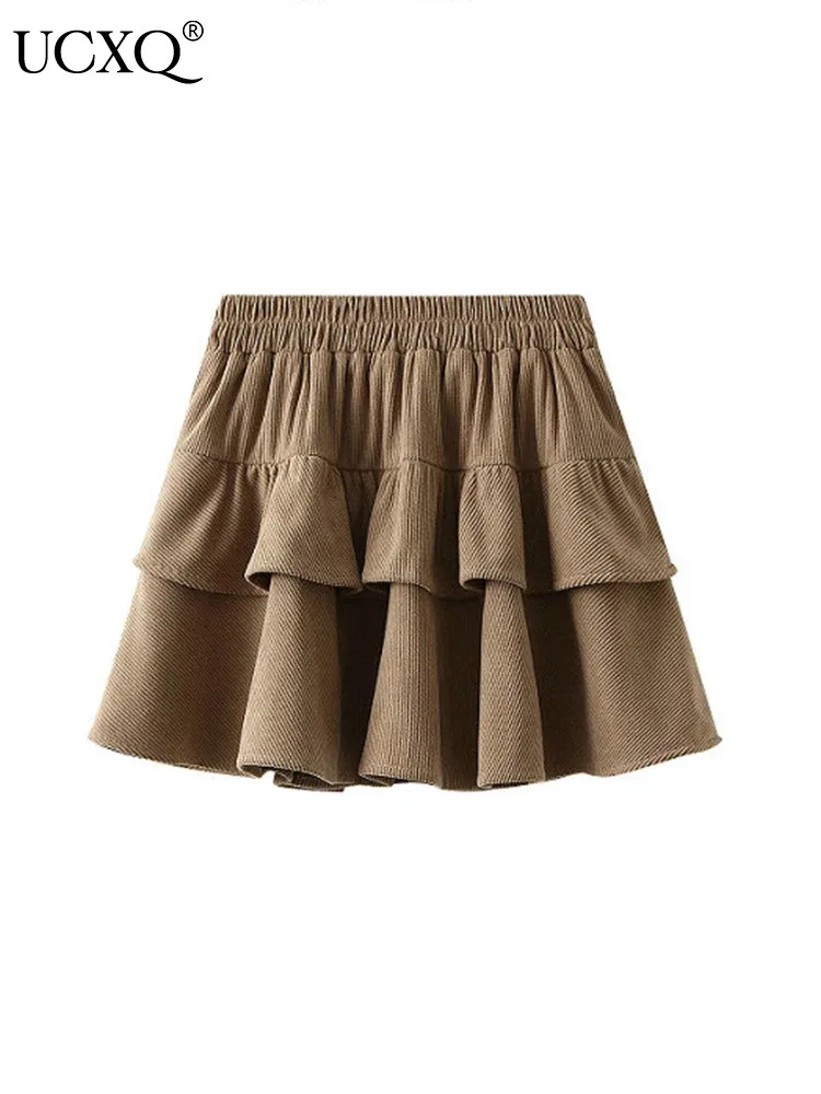 

UCXQ Fashion Casual Skirt Japan Korean Style High Waisted All Match Corduroy Coffee Short Skirts Women 2024 Spring Autumn 3C1361