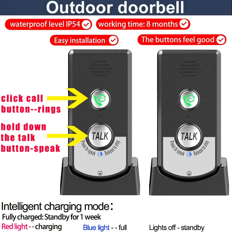 Wireless Two Way Door Phone Intercom Doorbell Audio Voice Sender&Reciever for Hospital Hotel Call Door Chime 1000m Long Distance