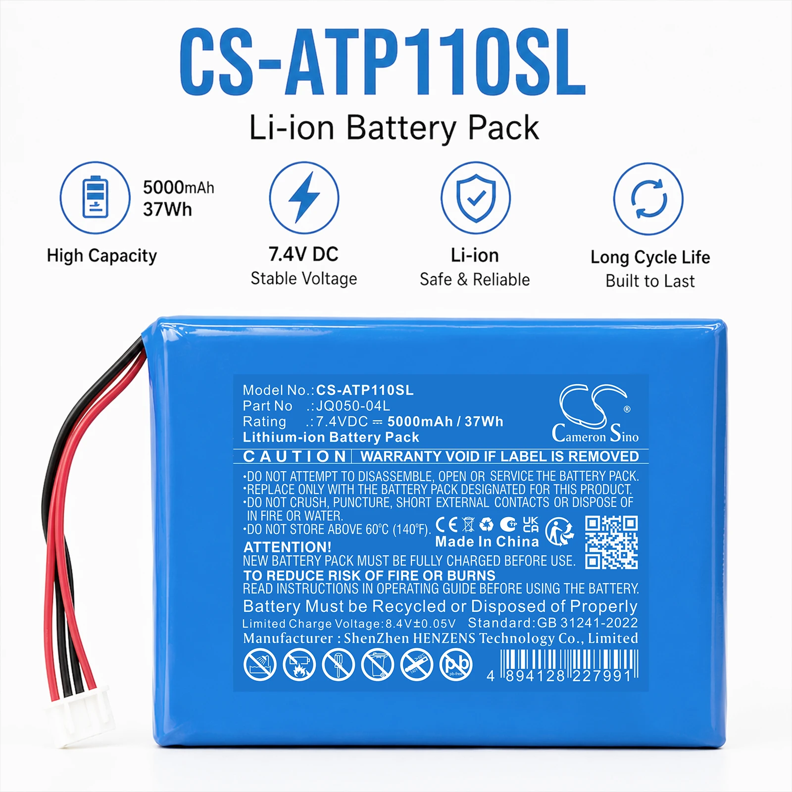 

Cameron Sino 7.4V 5000mAh Replacement Battery JQ050-04L for Aetep AT110