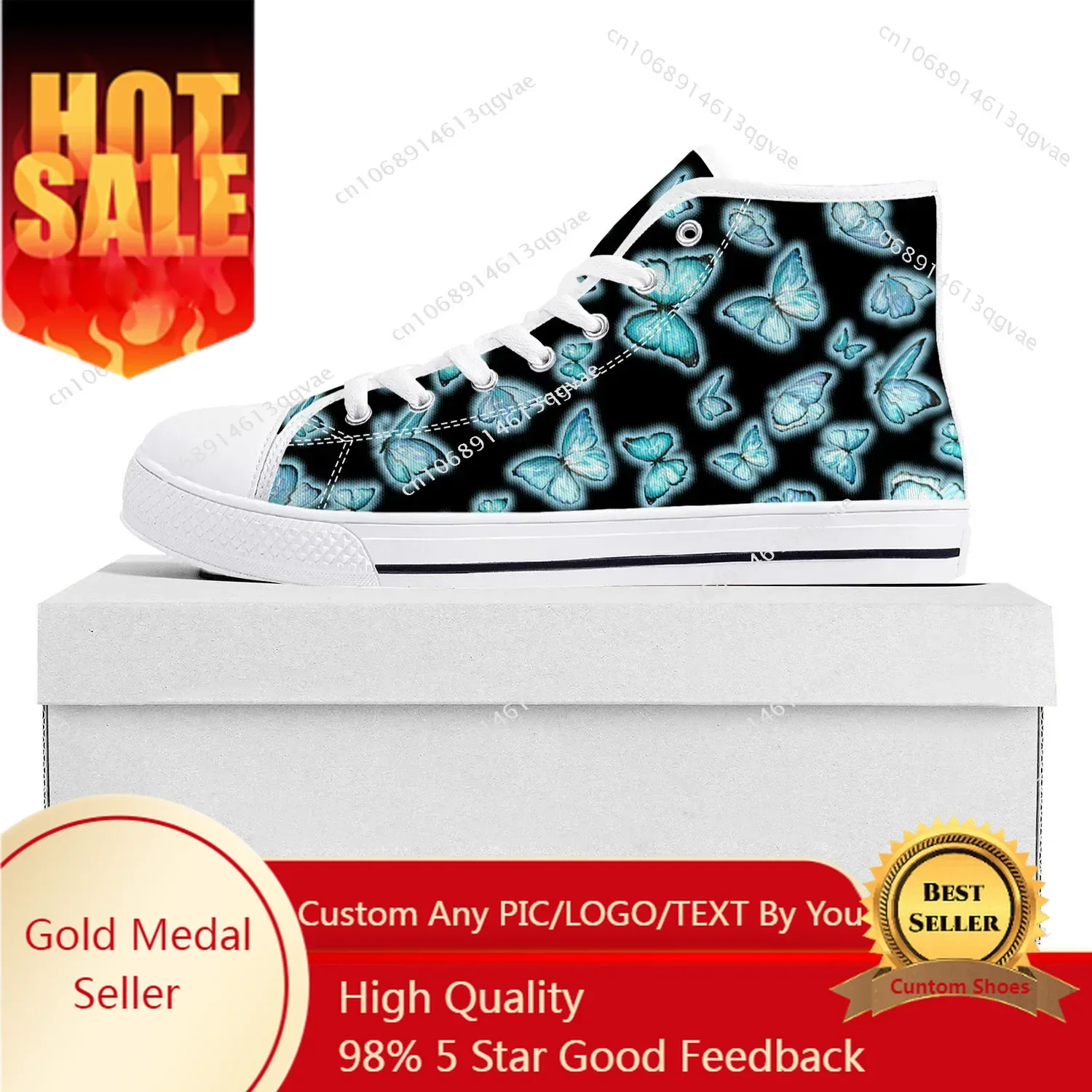 

Butterfly Prints High Top High Quality Sneakers Mens Womens Teenager Canvas Sneaker Casual Couple Shoes Custom Made Shoe White