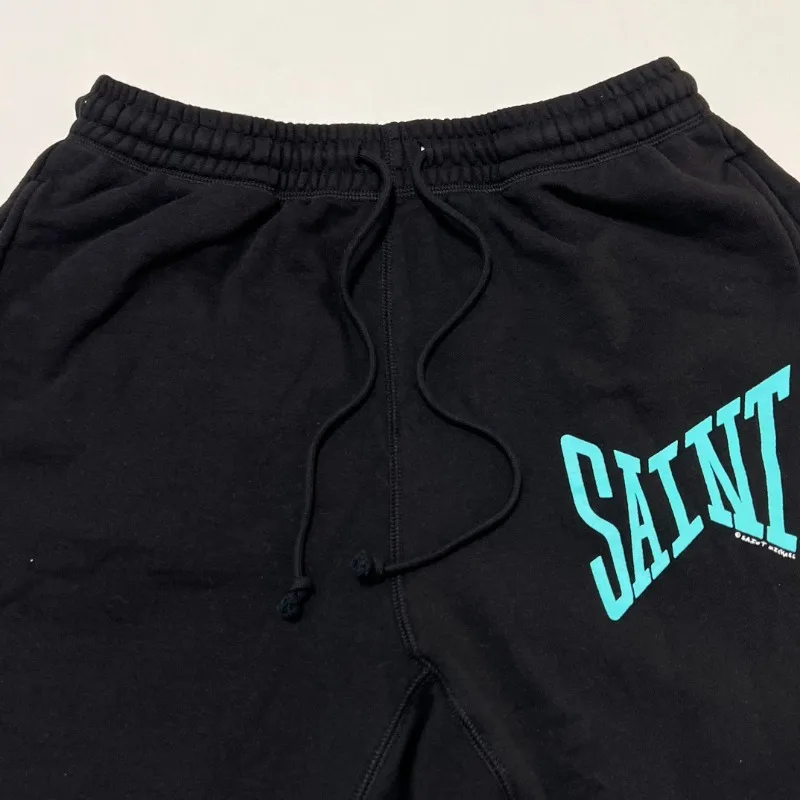 Oversized Saint Michael Pure Cotton Shorts Men Women 1:1 Best Quality Printing SAINT Logo Basic Shorts Washed Black Pants