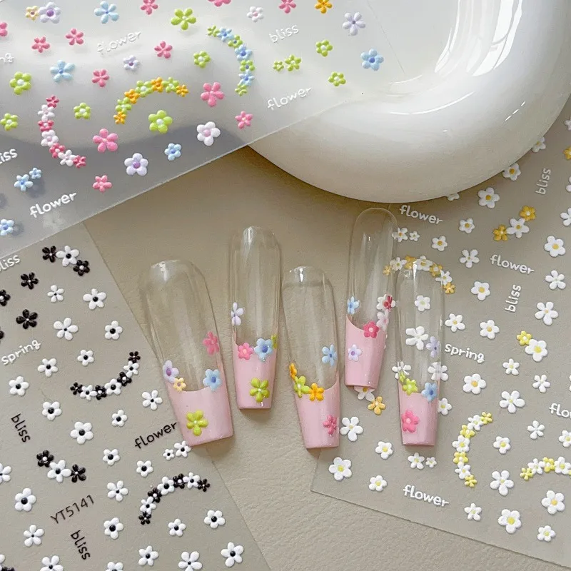 

3pcs Oil Painting Nail Art Stickers Summer Small Fresh Relief Three-dimensional Small Flower Nail Art Stickers Nail Decals