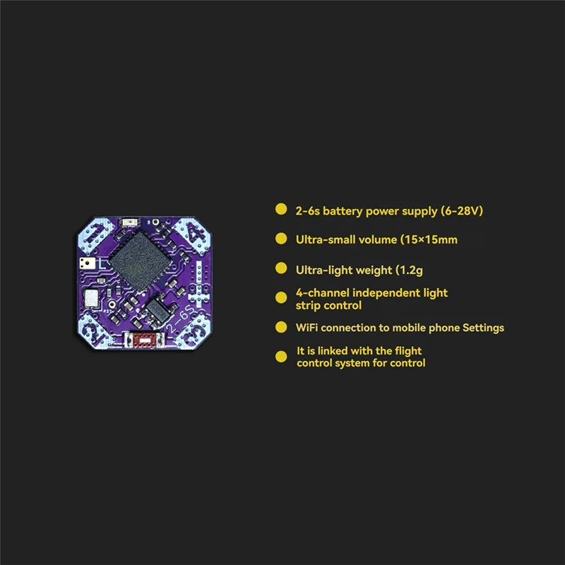 ABSQ-FPV Mini RGB Lighting Controller 4CH LED Light Control Module 2-6S Supports Wireless Wifi Parameter Adjustment For Drone