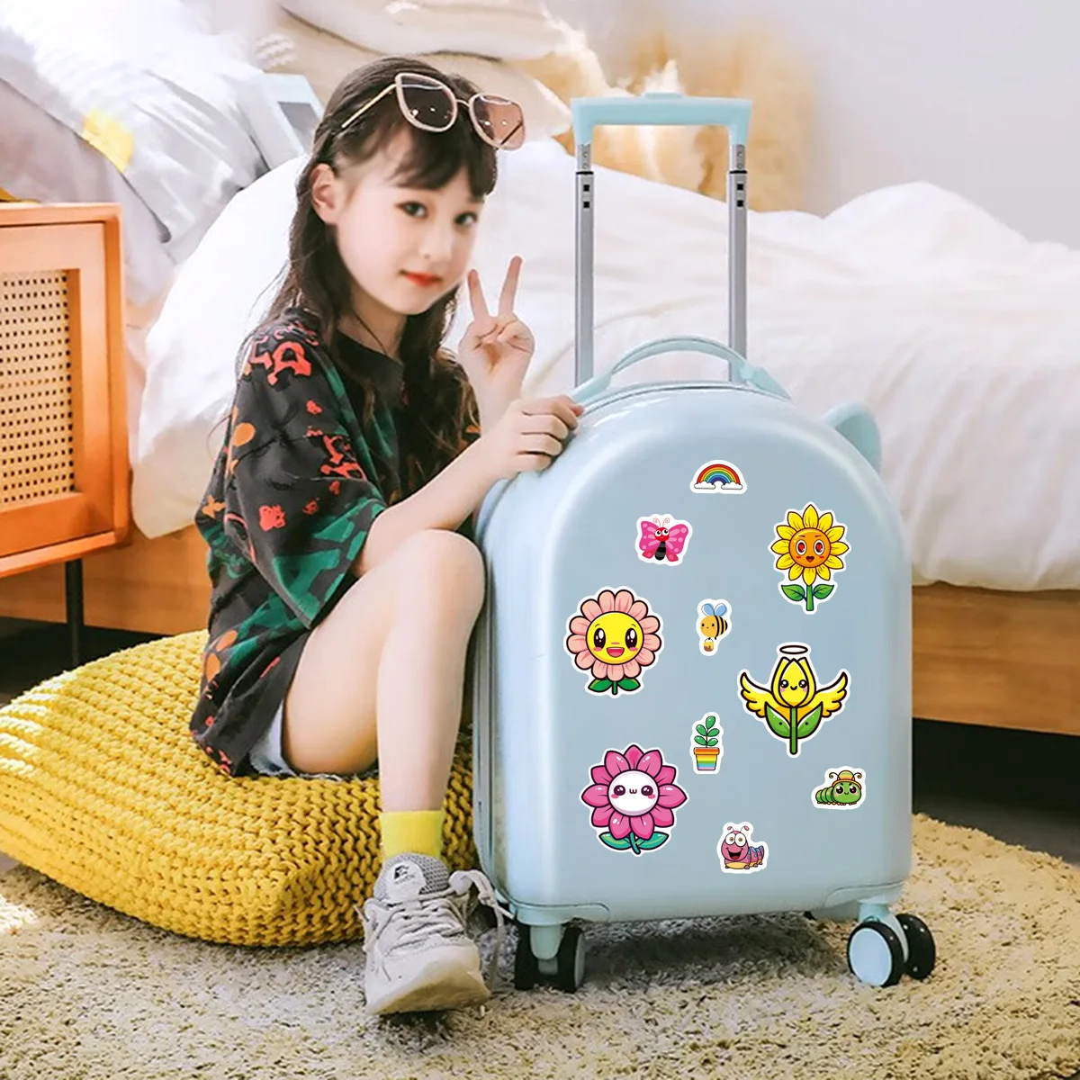 8/16/24 pezzi cartone animato girasole puzzle di grandi dimensioni adesivi creativi per la decorazione regalo valigia notebook frigorifero auto riutilizzabile