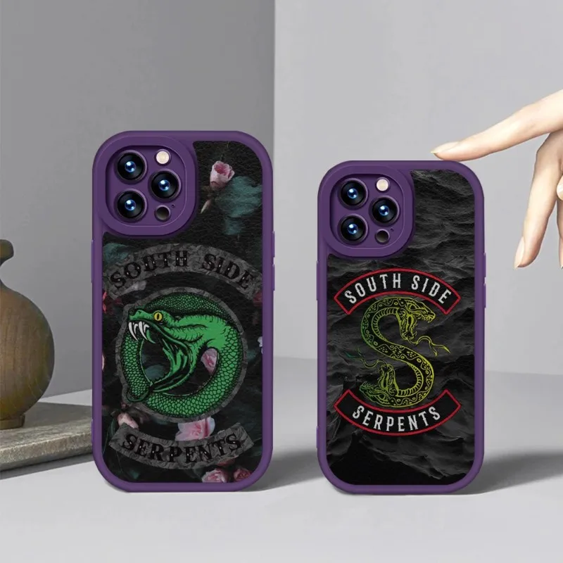 TV Riverdale Southside Serpent Phone Case Purple For IPhone 14 11 13 12 Pro Max Mini Xs X Xr 7 8 Plus SE2020 Leather Texture