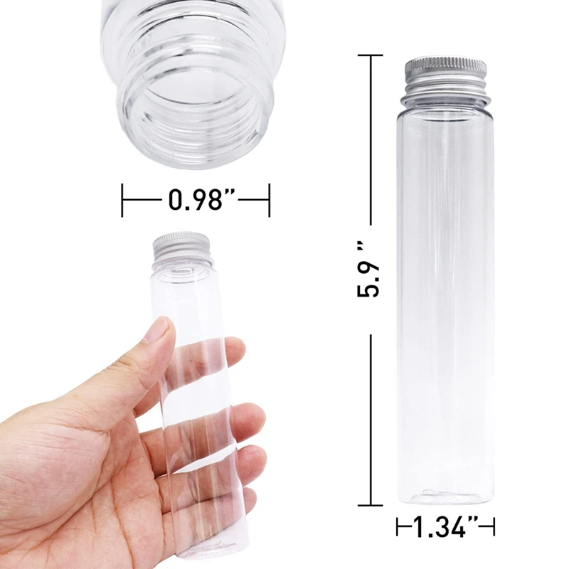 Tubes à essai en plastique transparent avec bouchons, fond plat, sel de bain, beaucoup pour bonbons, gumball, 110ml, 24 pièces