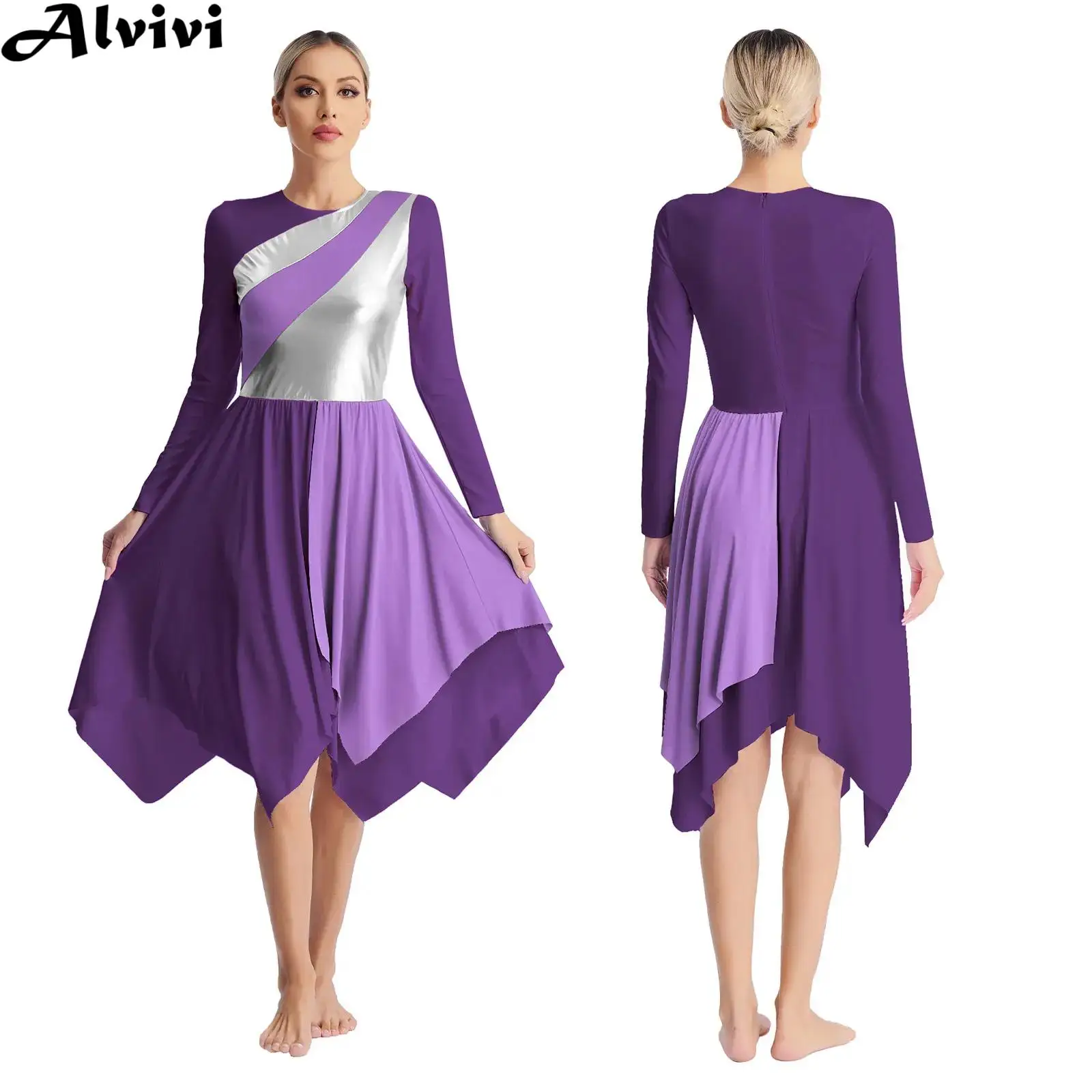 

Women Long Sleeve Modern Lyrical Dance Dress Ballroom Dancing Church Choir Liturgical Praise Worship Stage Performance Dancewear